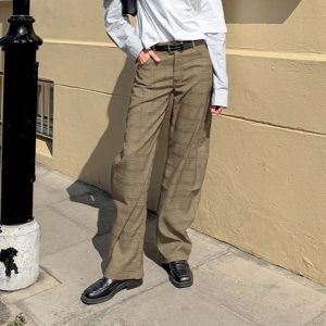 Casual High-waisted Plaid Kick-flare Pants