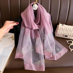 High-end Printed And Beaded Shawlscarf For Outerwear