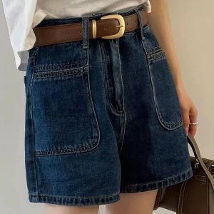 Short High-waisted Slimming Wide-leg Retro Pants In Vintage Blue