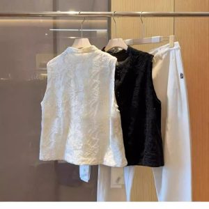 Womens Solid-Color Retro Loose-Fit New Chinese-Style Waistcoat Vests