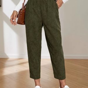 Corduroy Pocket High-waist Solid Color Straight Casual Pants
