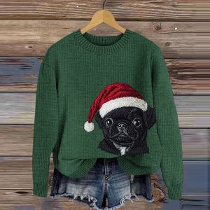 Womens 3D Digital print Top With A Crew Neck  Made With A Chunky Knit