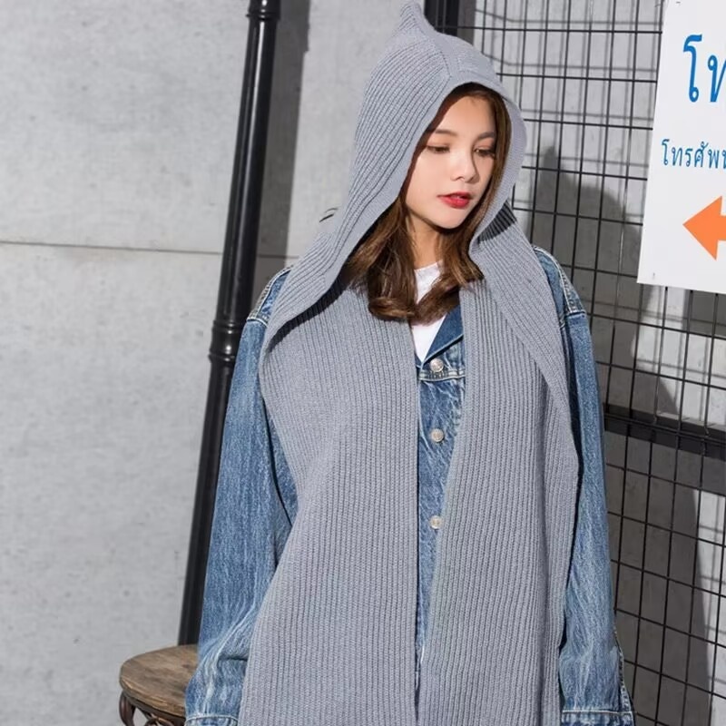 Versatile Solid-color Knitted Wool Scarf Stylish And Warm Neck Warmer - الصورة 2