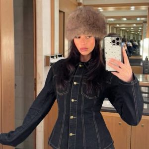 Womens American-Style Vintage Washed Denim Shirt Jacket