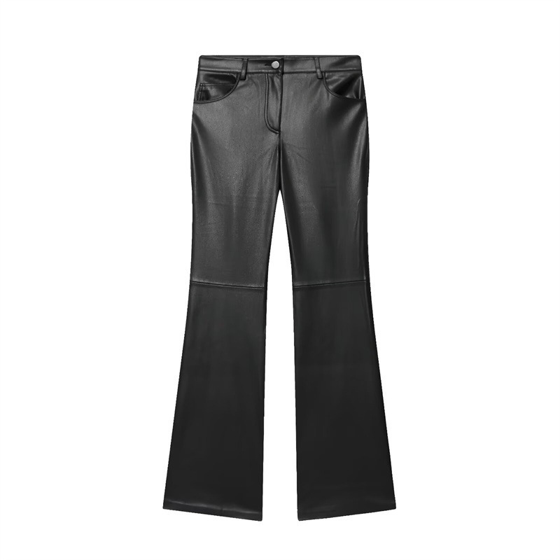 Cord-waist Micro-flared Pants For Leg-lengthening, Figure-hugging Casual Leather Pants - الصورة 2