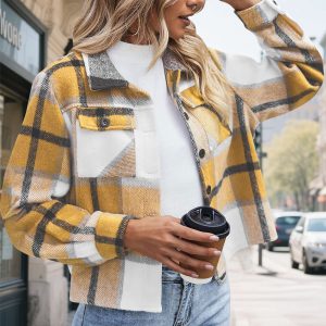 Stylish Slim-fit Sophisticated Plaid Coat For Women