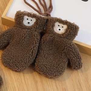 Korean Solid Color Bear Children's Gloves Set Autumn And Winter