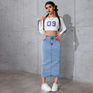 Womens Solid-Color High-Waist Plus-Size Split Pencil Skirt