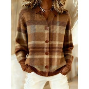 Womens Loose-Fit Long-Sleeve Shirt With A Bold Colorful Plaid Print