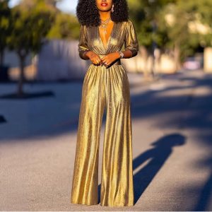 Womens Sexy V-Neck High-Stretch Jumpsuit