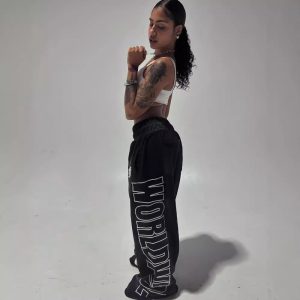 Womens All-Match Casual Loose Drawstring Pants With Letter Print