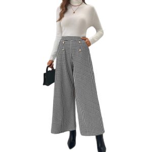 Elegant Houndstooth Wide-leg Cropped Pants