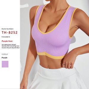 Womens Sports Tank Top Sleek Back Design Yoga Straps And Shock-absorbing Support