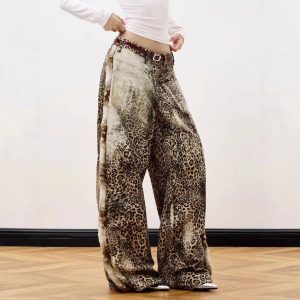 Leopard-Print American-Style Street Denim Jeans For Men