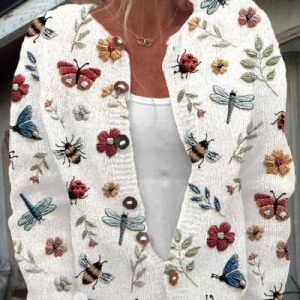 European And American Floral Jacket Cardigan Long Sleeve Flowers