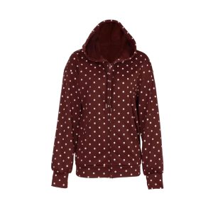 Stylish European And American-style Dotted Print Zip-up Hooded Lightweight Coat