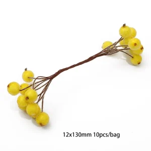 Yellow Artificial Flowers Fruit Cherry Stamen Berries Bundle DIY Cake Christmas Wedding Party Gift Box Wreaths Home Decoration