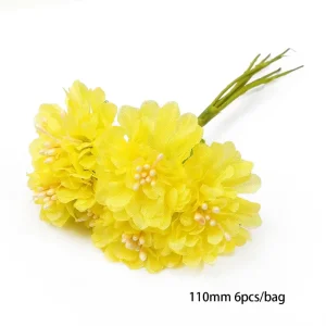 Yellow Artificial Flowers Fruit Cherry Stamen Berries Bundle DIY Cake Christmas Wedding Party Gift Box Wreaths Home Decoration