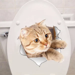 Lovely Cat Dog 3D Wall Stickers Hole View Bathroom Toilet Decals Living Room Home Decor Poster Cute Animals Waterproof Wallpaper