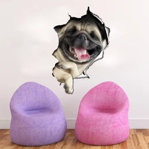 Lovely Cat Dog 3D Wall Stickers Hole View Bathroom Toilet Decals Living Room Home Decor Poster Cute Animals Waterproof Wallpaper