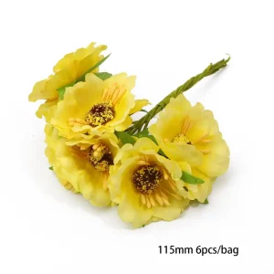 Yellow Artificial Flowers Fruit Cherry Stamen Berries Bundle DIY Cake Christmas Wedding Party Gift Box Wreaths Home Decoration