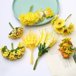 Yellow Artificial Flowers Fruit Cherry Stamen Berries Bundle DIY Cake Christmas Wedding Party Gift Box Wreaths Home Decoration