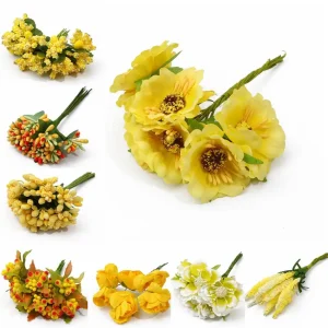 Yellow Artificial Flowers Fruit Cherry Stamen Berries Bundle DIY Cake Christmas Wedding Party Gift Box Wreaths Home Decoration