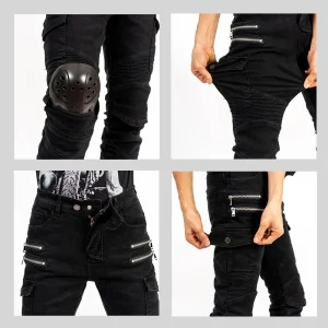 New Double Zipper Metal Style Motocross Moto Trousers Men For Woman Outdoor Riding Jeans With Protective Gear Motorcycle Pants