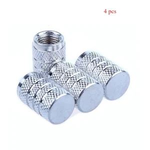 4pcs Knurling Style Tire Valve Caps  Aluminum Silver Car Wheel Stem Air Valve Caps Tire Pressure Cap for Auto Bike