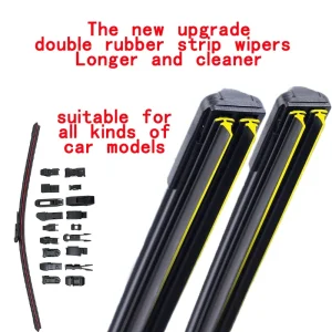 Car Windshield Wiper blades Universal Soft Double layer Rubber Frameless Bracketless car wipers 14" 16" 19" 20" 21" 22" 24"26"