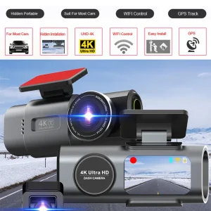 Dash Cam 4K UHD Recording Car Camera DVR Night Vision Video Recorder Built-In Wi-Fi Support GPS 24H Parking
