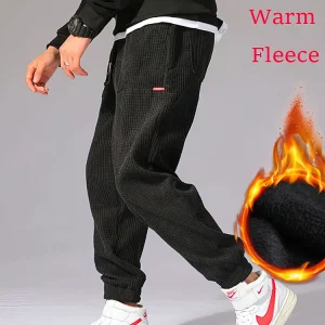 Autumn Winter Warm Motorcycle Jogger Corduroy Pants Men Tech Fleece Sweatpants Casual Harem Pants Male Sport Thermal Trousers