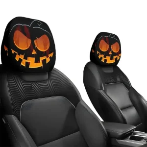 2PCS Funny Slanted Eyes Cartoon Print Car Headrest Cover for Halloween Christmas Holiday Automobile Interior Decoration