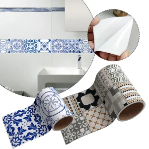 Bathroom Waist Line Wall Stickers Self-adhesive Waterproof Peel Stick Art Mural Backsplash Windowsill Kicking Line Kitchen Bath