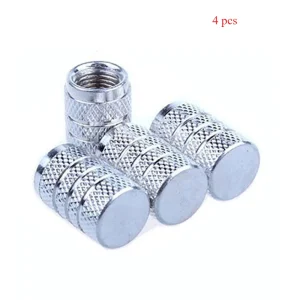 4pcs Knurling Style Tire Valve Caps Aluminum Silver Car Bike Wheel Stem Air Valve Caps Tire Pressure Cap Accessory