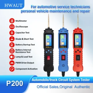 12 24V P100 P200 Automotive Circuit Tester Power Circuit Probe Electrical Tester Continuity Voltage Lamp Testing Tool 2M Cable