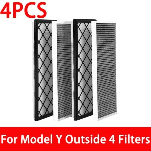 PINMOAP Cabin Air Filter HEPA Suitable For Tesla Model Y 2020-2024 Activated Carbon Filter Cartridge White Antibacterial 4PCS