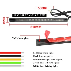 1pcs Motorcycle Tail Brake Light Strip Turn Signal Red Amber License Plate Light for Lada Car Moto CO LIGHT Flexible Led Strip