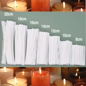 50/100pcs Smokeless Candle Wicks 8-20cm Pre-Waxed Cotton Core Wicks with Metal Sustainer Tabs DIY Handmade Candle Making Tools