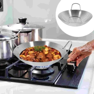 Stainless Steel Wok Cookware Hot Pot Cooking Pan Kitchen Gadget with Two Handle Frying Soup Accessories Work