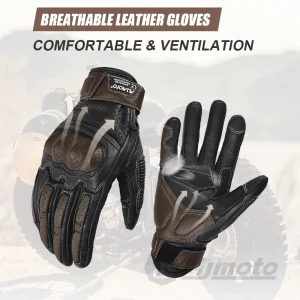 With CE Approved Summer Retro Perforated Leather Motorcycle Gloves Men Women Full Finger Motocross Dirt Biker Glove Guantes Moto