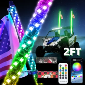 2FT LED Whip Lights Lighted Antenna Whips For ATV UTV Polaris RZR Off Road Truck Sand Buggy Dune Flagpole Lamp