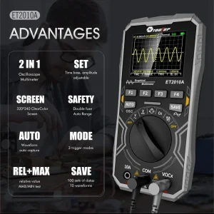 TOOLTOP ET2010A 2 IN 1 Digital Oscilloscope Multimeter 2.5Msps 1MHz Portable Multimeter Multifunctional Electrical Test Tool
