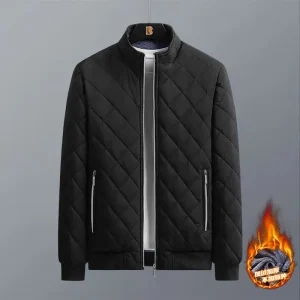 Autumn Winter Bomber Jacket Men Diamond Pattern Fleece Lined Casual Jacket Men Fashion Clothing 2023 Brand New Slim Fit Coat