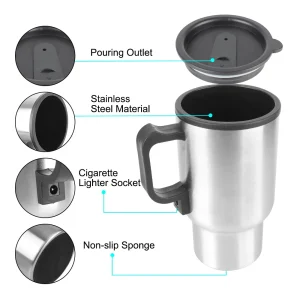 Electric Heating Car Kettle 12V 450ml Vehicle Heating Cup Stainless Steel Camping Travel Kettle Water Coffee Milk Thermal Mug