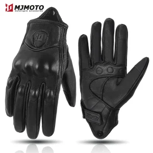 With CE Approved Summer Retro Perforated Leather Motorcycle Gloves Men Women Full Finger Motocross Dirt Biker Glove Guantes Moto