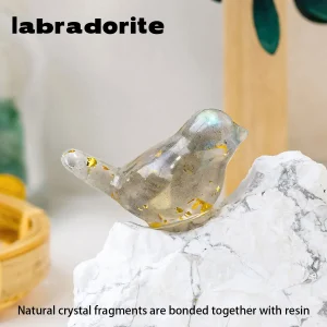 1PC Natural Crystal Bird Statue Reiki Stone Figurine Fengshui Sculpture for Pet Memorial Ornament Home Garden