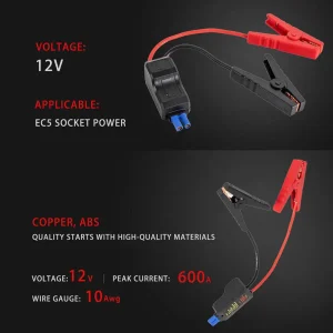 1Pcs Car 12V 500A Intelligent Booster Cable Smart EC5 Connector Auto Truck Emergency Jump Starter Alligator Clamps Clip Tools