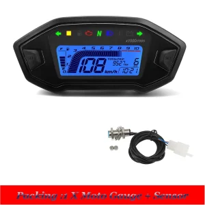 Motorcycle Digital Speedometer Universal LCD Motor Tachometer Instrument Cluster Turn Signal Light Indicator Voltmeter Oil Gauge