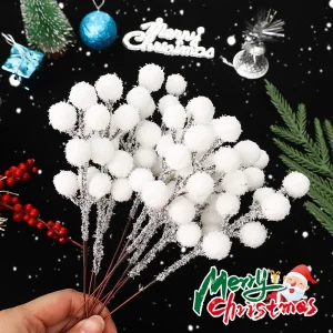50/5Pcs Simulation White Berries Branch 20cm Artificial Fake Plant Wreath Ornament Berry Home DIY Crafts Christmas Decorations